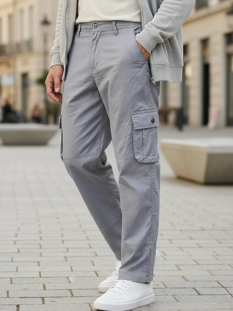 Urbano Fashion Men's Light Blue Regular Fit Solid Cargo Chino Pant with 6 Pockets